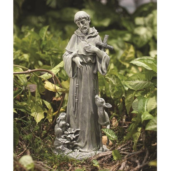 Perfectpatio Saint Francis with Cross Animals Stone Indoor & Outdoor Garden Statue PE2623712